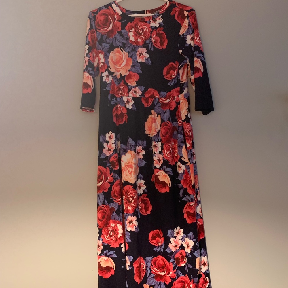 Navy and Orange 3/4 Sleeve Crew Neck Sundress